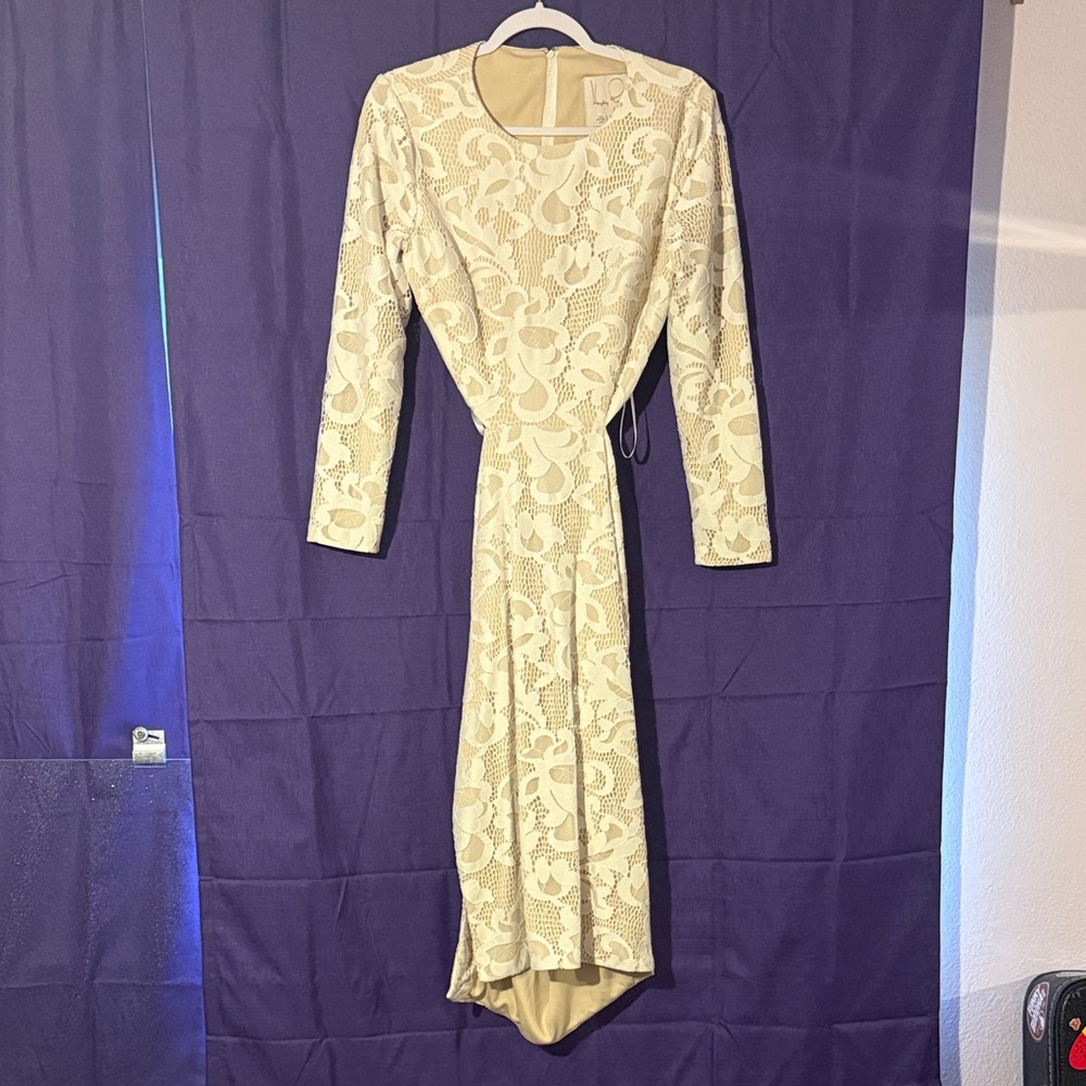 Hayley Paige BHLDN Cream Floral Lace Long Sleeve Dress